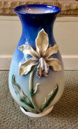 Just Gorgeous 15 " Franz Porcelain Sculpted Iris Flower Vase Retired