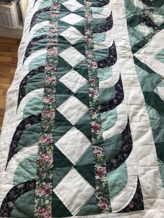 Greens VINTAGE HAND CRAFTED HAND QUILTED MARINERS COMPASS QUILT 82” Square 4