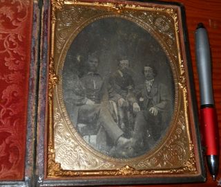 Big 1/2 Plate Daguerreotype With Full Case Three Fun Gentleman With Cigars