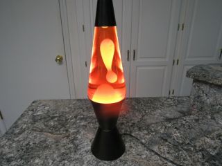 Rare Vintage Lava Lite Co.  Lava Lamp Black Base Orange Liquid White Wax 16 Inch