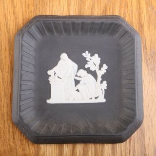 Wedgwood Jasperware Black Small Square Plate People With Sheep