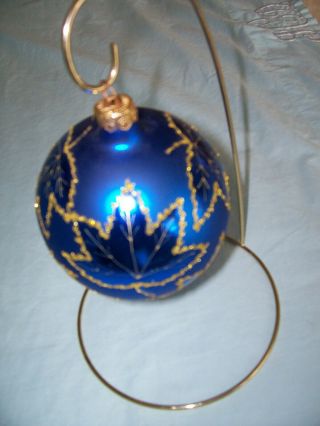 Christopher Radko Blue With Gold Etched Maple Leaves Christmas Ornament