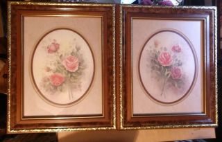 Home Interior Homco " Elegant (set Of Two) Pink Roses " Pictures Wood Gold Set