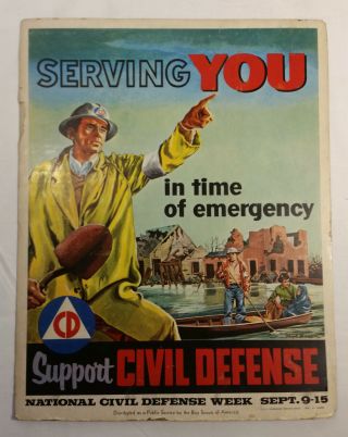National Civil Defense Week Sept 1956 Boy Scouts Of America Poster Hugh Brown