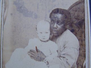 Antique Cdv Photograph - Black African American Boy Holding White Baby