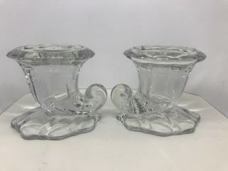 Pair Vintage Glass Cornucopia Taper Candle Holders Thanksgiving Horn of Plenty 4