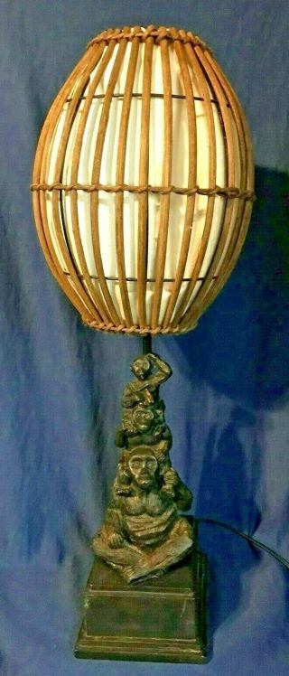 Vintage Brass 3 Tier Monkey Lamp