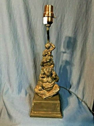 Vintage Brass 3 tier Monkey Lamp 4