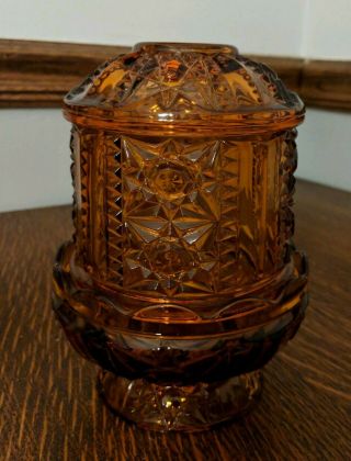 Vintage Indiana Glass Fairy Lamp Light Amber Stars And Bars Candle Holder 6 1/2 "