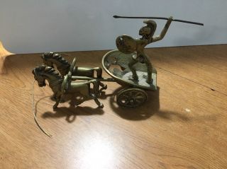 Vintage Brass/bronze Roman Gladiator Chariot With Two Horses