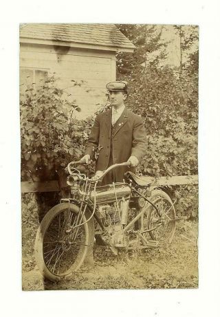 Man W/ Marsh Metz Motorcycle Vintage 1910 