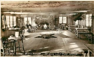 Rppc Postcard; Lobby Battle Axe Inn,  Mt.  Hood Loop Road Government Camp Or