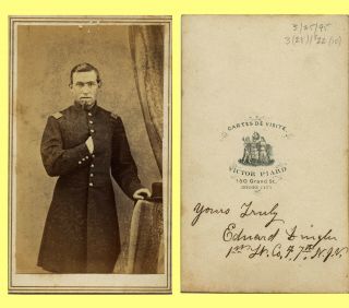 1863 Cdv,  Civil War Officer Lt.  E Dingler (?),  Jersey City,  Nj 7th Volunteers