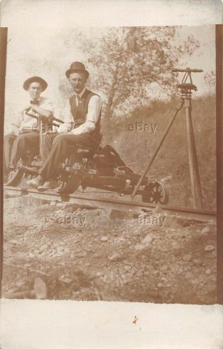 Rppc Real Photo Postcard Railroad Handcar Transit Surveyor Railway Train Workers