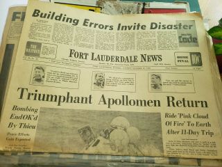Fort Lauderdale Vintage Newspapers 1968 - 69 Apollo Moon