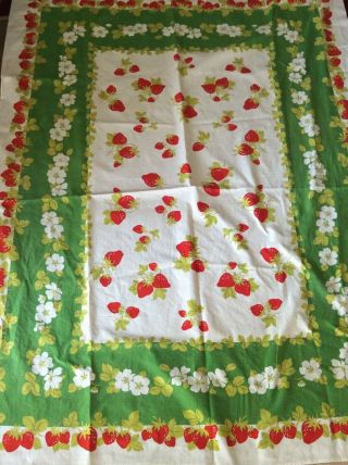 Vintage Fallani & Cohn Cotton Table Cloth 50 X 65” Strawberries & Flowers