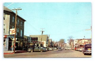 Vintage Postcard Main Street Old Cars Stores Lincoln Maine 1950s F8