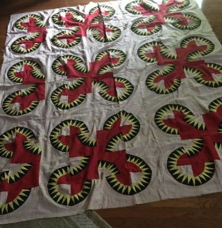 Vintage Quilt Top.  Black,  Red,  Yellow And White.  Approximate Size 66 X 79