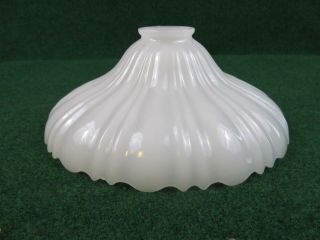 Vtg Ribbed Opaque White Milk Glass Shade With Saw Tooth Border 9 7/8 " D 2 1/4 " F