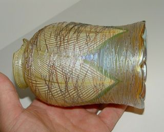 Antique Durand Quezal Threaded Pulled Feather Art Glass Student Lamp Shade 2