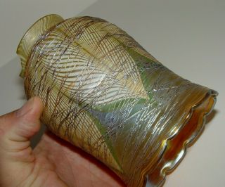 Antique Durand Quezal Threaded Pulled Feather Art Glass Student Lamp Shade 3
