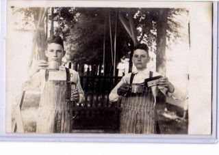 Trick Real Photo Postcard Rppc - Double Exposure Of Boy In Overalls Drinking