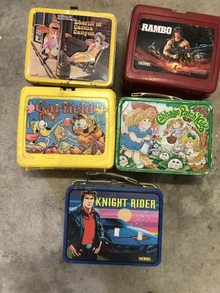 Vintage Lunch Boxes Garfield,  Rambo A Team Has Thermos Others Dont