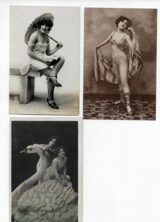 1920s 3 Diff Risque Sexy Pin Up Girl French Postcards 347