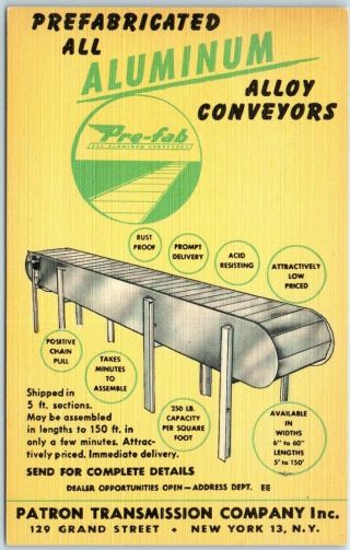 1940s Linen Advertising Postcard Patron Transmission Company Aluminum Conveyors