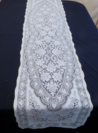 Vintage Quaker Lace Table Runner Dresser Scarf White Cotton 16x73 Rectangle