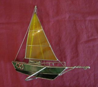 8 - 1/2 " Long Sail Boat Sailboat W Stained Glass Sail And Metal/glass Structure