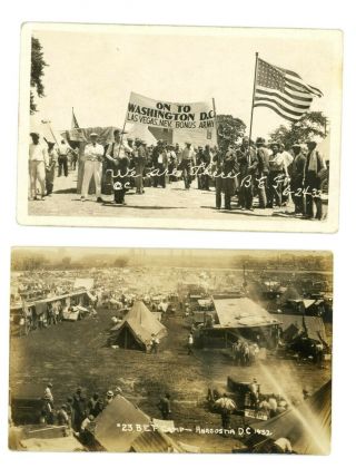 2 Cards Rppc Bonus Army Bef Camp Marks Anacostia,  Washington,  Dc 1932