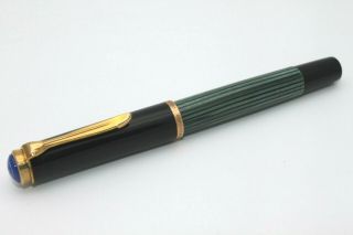 Pelikan M400 Green Celluloid & Black Fp W Rare Blue Cap Top 14k 585 Gold Nib