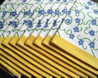 Set Of 12 Large Cotton Dinner Napkins Colorful Yellow & Blue 18 " X 20 "