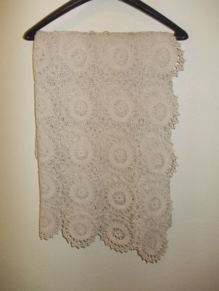Vintage Hand Crocheted Ivory/Ecru Tablecloth 70 x 130 Rectangle ECU 2