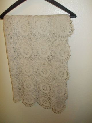 Vintage Hand Crocheted Ivory/Ecru Tablecloth 70 x 130 Rectangle ECU 3