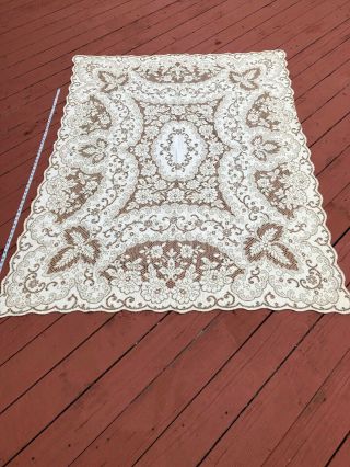 Antique Vintage French Lace Crochet Table Cloth Tablecloth Cotton 75” X 57”