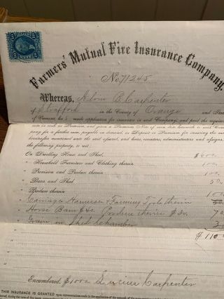 1875 Farmersmutual Fire Insurance Company Two Stamps