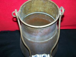 Large 1800 ' s Antique Copper Pot with Porcelain Blue and White Handle 5