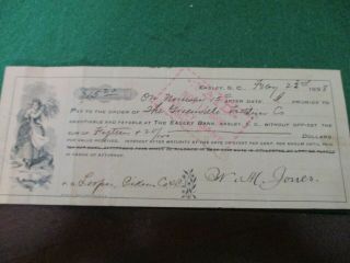 1898 The Easley (south Carolina) Bank Document
