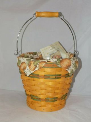 Sage Autumn Pail Basket W/ Pumpkin Patch Liner & Protector Longaberger 2002
