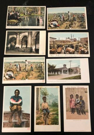 9 Vintage Detroit Publishing Postcards Black Americana Slave Market Children,