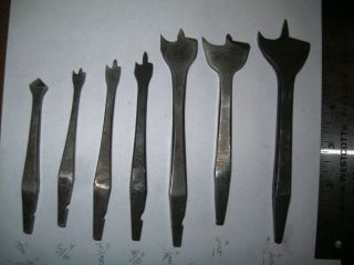 6 Antique Notched Shank Drill (hand Brace) Bits; (unmatched Set=various Makers)