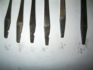 6 Antique notched shank drill (hand brace) bits; (unmatched set=various makers) 2