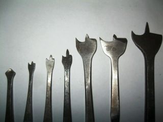 6 Antique notched shank drill (hand brace) bits; (unmatched set=various makers) 3
