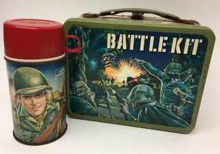 Vintage Metal Battle Kit Lunch Box W/thermos 1965 King - Seeley Thermos Co.