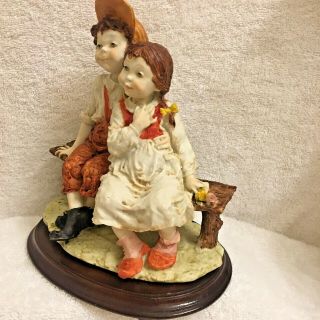 Capodimonte Boy & Girl Together On A Bench - Wood Base Vintage Unmarked