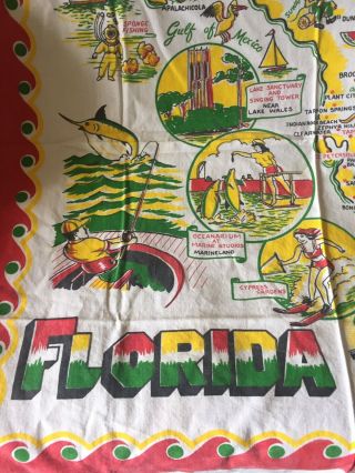 Large Vintage Florida Souvenir Tablecloth