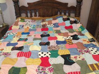 Quilt Top Multi Color Homemade Machine Sewn 76”x89” Vintage Queen