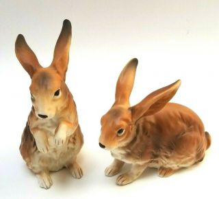 Pair (2) Vintage Lefton Brown Bunny Rabbit Figurines Japan